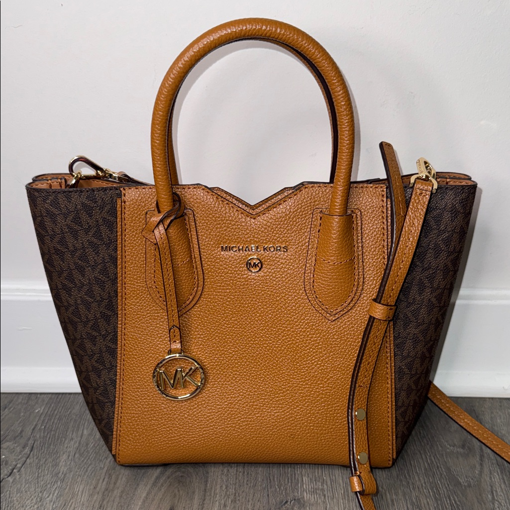 Michael Kors Tan And Brown Logo Satchel